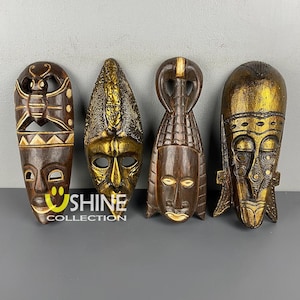 Set of 4 African Wall Decor,Wooden Mask Wall Hanging,Tribal Mask,Home Decor,Hand Painted Mask,Colorful Mask,Figure,Wood Sculpture,Antique
