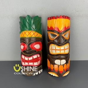 Set Of 2 Vintage Wooden Tiki Mask,Wall Decor,Wall Hanging,Wood Carving,Patio Decor,Tribal Mask,Art,African Wall Mask,Tropical Decor,Totem