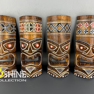 Set of 4 Handmade Tiki Wood Mask Totem Tropical Decor
