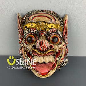 Antique Wall Mask,Vintage Mask,Balinese Barong Mask,Home Decoration,Indonesian Wall Mask,Hand painted Wooden Mask,Wood Sculpture,Wood Figure