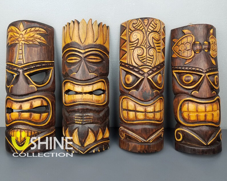 Vintage Wooden Tiki Maskwall Decorwall Hangingtiki Wood Etsy