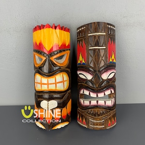 Set Of 2 Vintage Wooden Tiki Mask,Wall Decor,Wall Hanging,Wood Carving,Patio Decor,Tribal Mask,Art,African Wall Mask,Tropical Decor,Totem