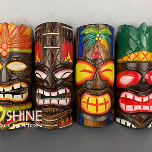 Set of 4 Handmade Tiki Wood Mask Totem Tropical Decor