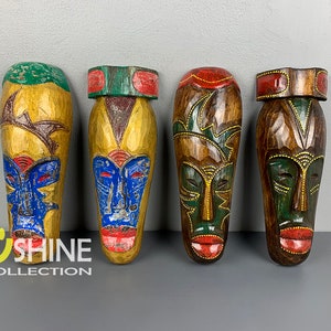 Set of 4 African Wall Decor,Wooden Mask Wall Hanging,Tribal Mask,Home Decor,Hand Painted Mask,Colorful Mask,Figure,Wood Sculpture,Antique