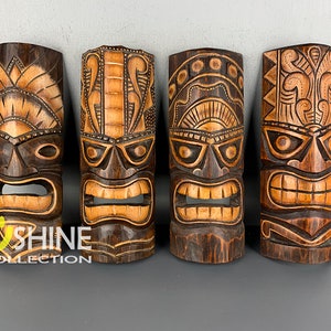 Set of 4 Handmade Tiki Wood Mask Totem Tropical Decor