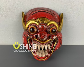Antiek muurmasker, vintage masker, Balinese barongmasker, woondecoratie, Indonesisch muurmasker, handgeschilderd houten masker, houten sculptuur, houten figuur