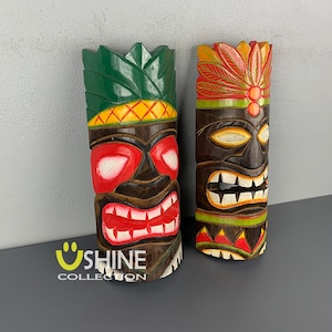 Set Of 2 Vintage Wooden Tiki Mask,Wall Decor,Wall Hanging,Wood Carving,Patio Decor,Tribal Mask,Art,African Wall Mask,Tropical Decor,Totem