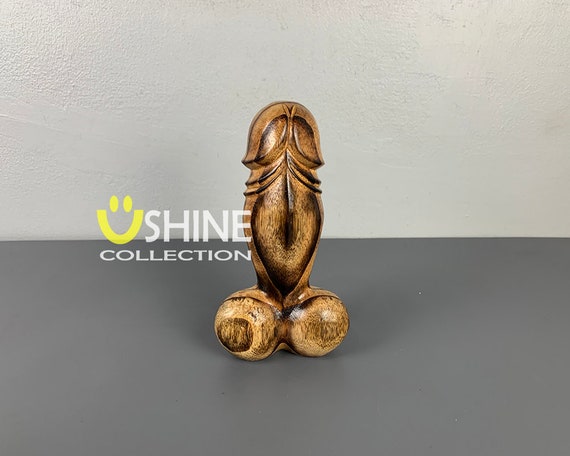 ヴィンテージ木製スタンディングペニス彫刻、ペニス木彫り、手彫り