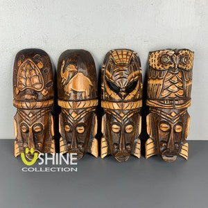 Set of 4 African Wall Decor,Wooden Mask Wall Hanging,Tribal Mask,Home Decor,Hand Painted Mask,Colorful Mask,Figure,Wood Sculpture,Antique