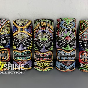 Set of 5 Handmade Tiki Wood Mask Totem Tropical Decor