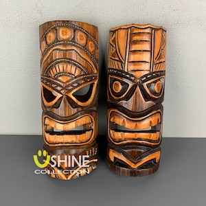 Set Of 2 Vintage Wooden Tiki Mask,Wall Decor,Wall Hanging,Wood Carving,Patio Decor,Tribal Mask,Art,African Wall Mask,Tropical Decor,Totem