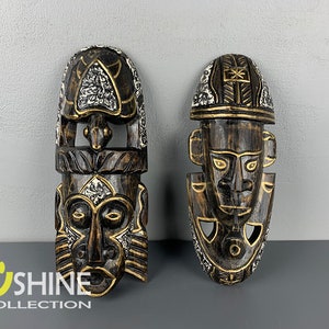 One Set African Wall Decor,Wooden Mask Wall Hanging,Tribal Mask,Home Decor,Hand Painted,Colorful Mask,Wood Figure,Wood Art Sculpture,Antique