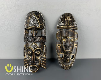 One Set African Wall Decor,Wooden Mask Wall Hanging,Tribal Mask,Home Decor,Hand Painted,Colorful Mask,Wood Figure,Wood Art Sculpture,Antique