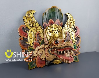 Exclusief vintage muurmasker, antiek masker, Balinees Barong-masker, woondecoratie, Indonesisch masker, handgeschilderd, vogelsculptuur, houtsnijwerk, handwerk