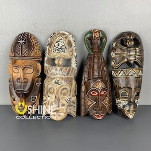 Set of 4 African Wall Decor,Wooden Mask Wall Hanging,Tribal Mask,Home Decor,Hand Painted Mask,Colorful Mask,Figure,Wood Sculpture,Antique