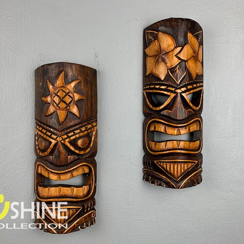 African Wood Mask Wooden Tiki Mask Wood Decor Wall Decor Etsy