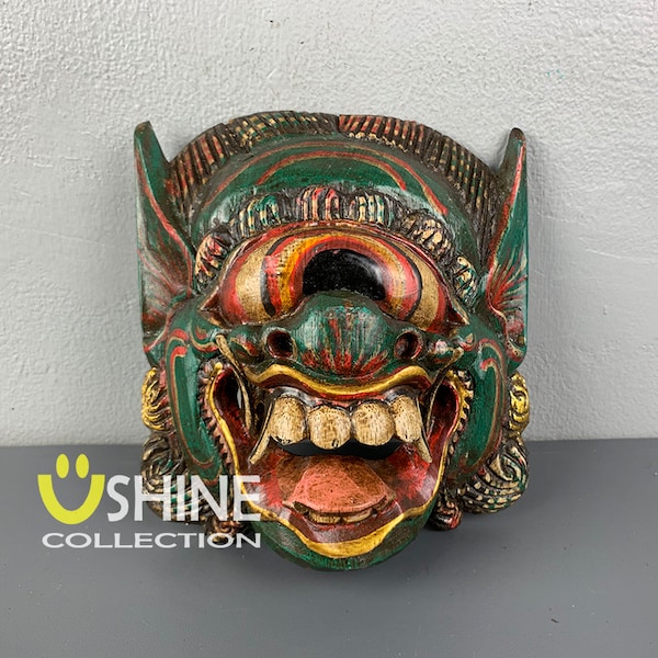 Antique Cyclops Wall Mask,Devil One Eye,Vintage, Barong Mask,Home Decoration,Indonesian,Hand painted Wooden Mask,Wood Sculpture,Figure