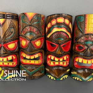 Set of 4 Handmade Tiki Wood Mask Totem Tropical Decor