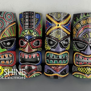 Set of 4 Handmade Tiki Wood Mask Totem Tropical Decor