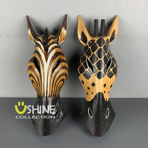 One Set Zebra Wall Decor,African Tribal Mask,Zebra Wall Hanging,Handcrafted Gift,Animal Mask,Leopard,Vintage Decoration,Wood Carving,Art