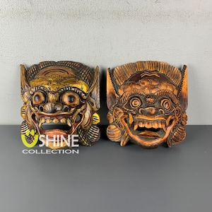 Set of 2 Antique Wall Mask,Vintage Mask,Balinese Barong Mask,Home Decoration,Indonesian Wall Mask,Hand painted Mask,Wood Sculpture,Figure