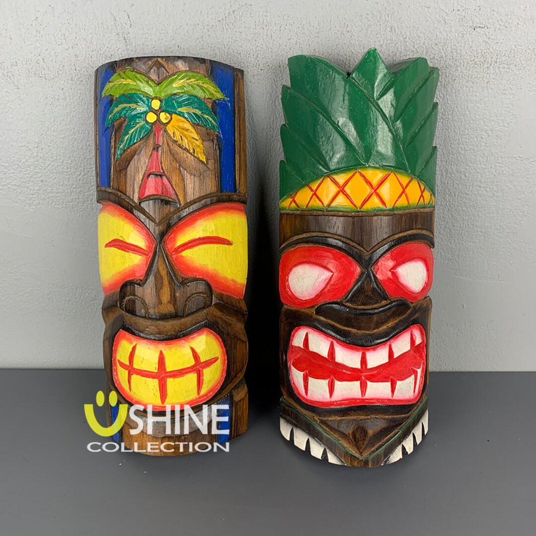 Künstliche Tiki Maske Aus Holz, 50 Cm, Mit Federn – Polynesische Tribal-Deko Für Wand & Raum