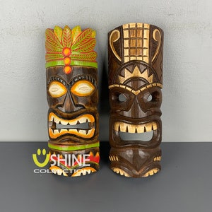 Set Of 2 Vintage Wooden Tiki Mask,Wall Decor,Wall Hanging,Wood Carving,Patio Decor,Tribal Mask,Art,African Wall Mask,Tropical Decor,Totem