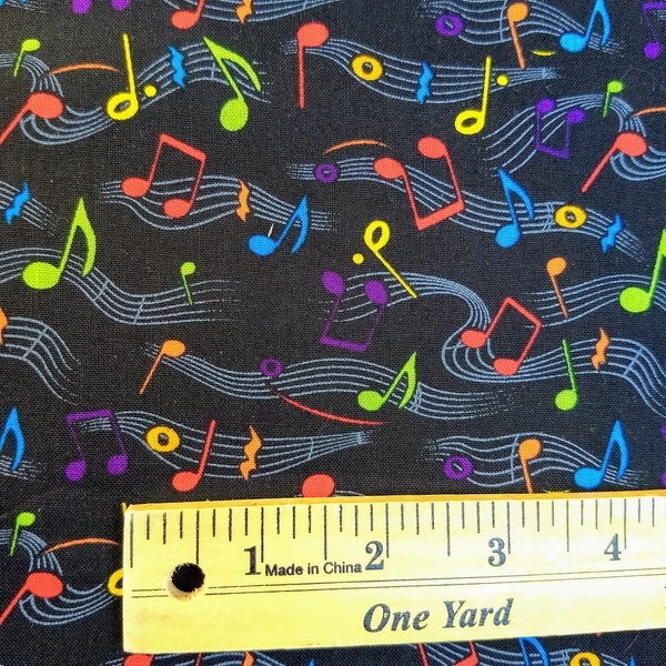 Rainbow Music Notes Fabric Half a Yard Cotton
