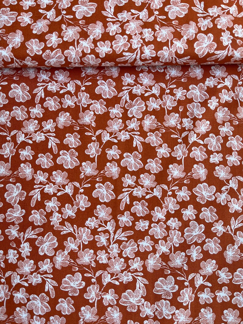 Rust and Ivory Floral Fabric - Etsy