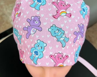 Care Bears Scrub Cap Euro Style with Ribbon Ties or Toggle Cord Lock