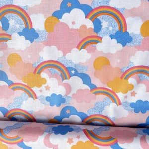Clouds and Rainbow Fabric by the Half Yard
