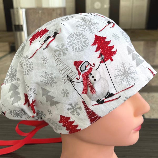 Ski and Snowman Winter Scrub Cap