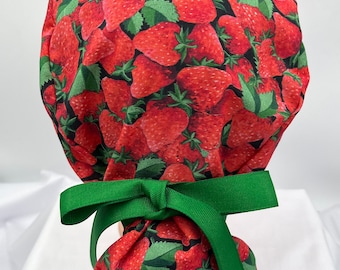 Packed Strawberries Scrub Cap Ponytail