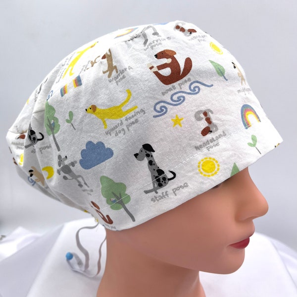 Dog Yoga Scrub Cap Euro Style for Women, Nurses and Doctors