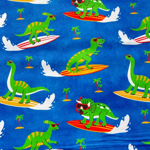 Surfing Dinosaurs Fabric by the Half Yard