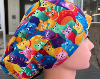 Bright Rainbow Cat Scrub Cap