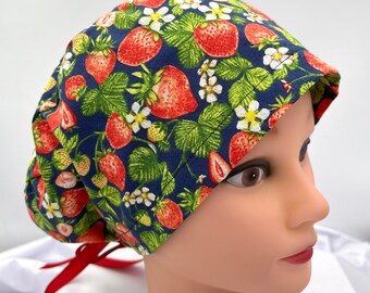 Navy Strawberry Scrub Cap
