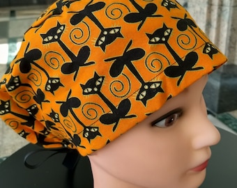 Black Cat   Halloween Scrub Cap