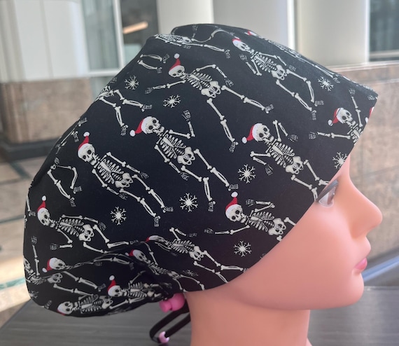 Santa Skeleton Christmas Scrub Cap