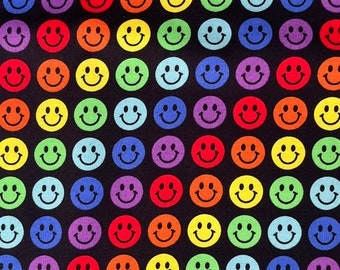 Rainbow Fabric ,Smiley Faces by the Half Your