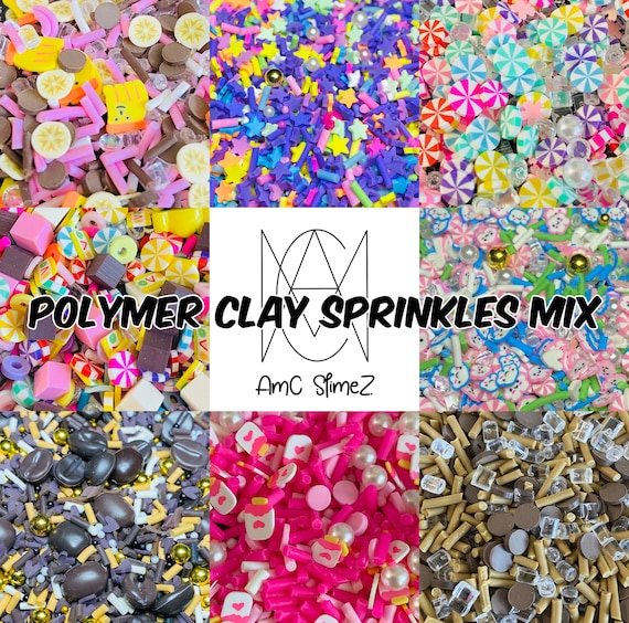 Mix Polymer Clay Sprinkles - fake food - slime supplies - fake dessert -  kawaii - fimo slices - clouds - candy - peppermints - stars