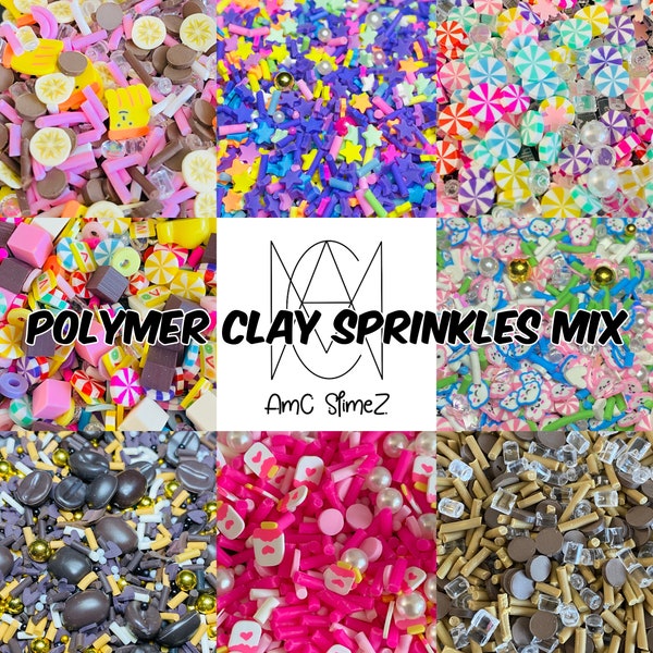 Mix Polymer Clay Sprinkles - fake food - slime supplies - fake dessert - kawaii - fimo slices - clouds - candy - peppermints - stars