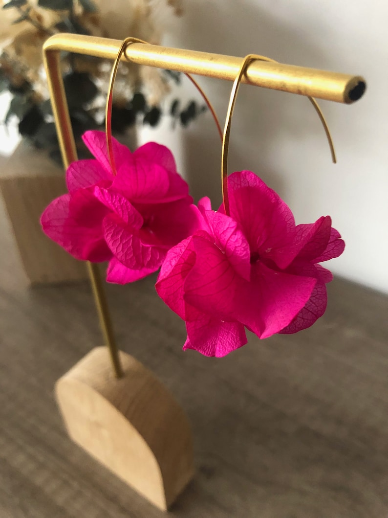 Boucle d'oreille pendantes rigides en fleurs d'hortensia fraîches stabilisées image 6