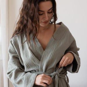 Accappatoio in mussola a 3 strati fatto a mano, kimono in cotone - comodo accappatoio unisex, lussuoso accappatoio da spa