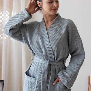 Green Waffle Weave Cotton Robe,  Versatile Unisex Robe for Home, Custom Bath Robe for Men and Women Comfort, Trendy Robe for Beach Parties