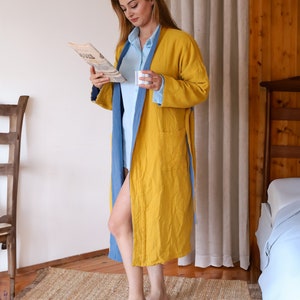 Robe de chambre en mousseline double face à 4 couches, robe personnalisée, robe en coton turc, robe kimono dhiver, peignoir Boho Kimono image 4