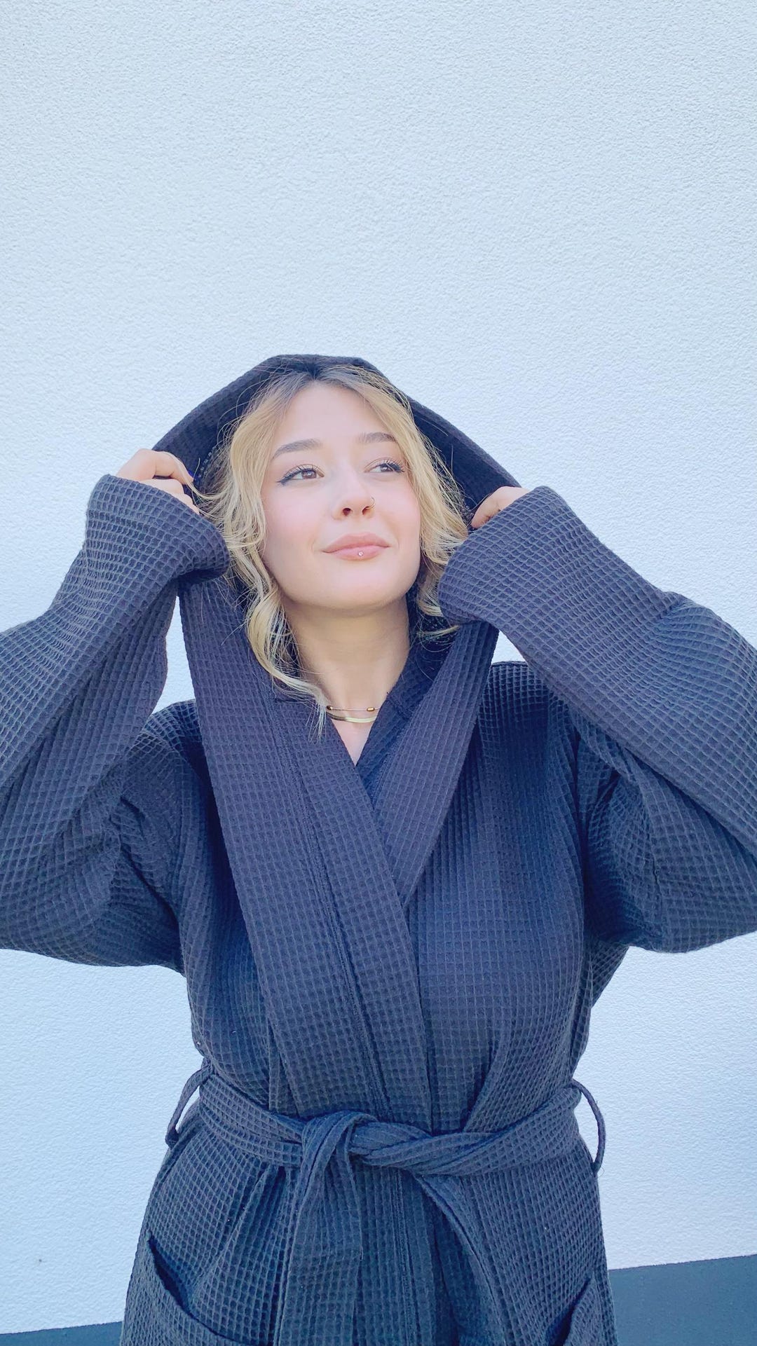 Koofi Robe Black Waffle Cotton Robe With Hood – Soft Kimono Loungewear - Etsy