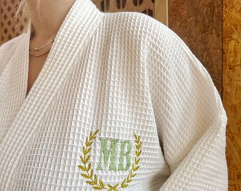 Peignoir spa gaufré à monogramme – Robe de chambre de mariée personnalisée
