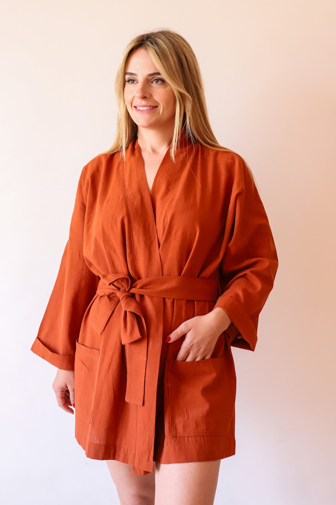 Cotton Linen Kimono, Women's Kimono for Beach, Bridesmaid Robe, Boho