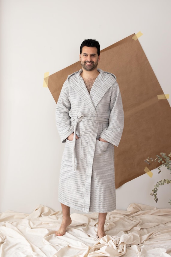 Luxurious Men's Waffle Spa Robe - Hooded Bathrobe - Organic Cotton Robe,  Ideal Gift for Husband - Etsy